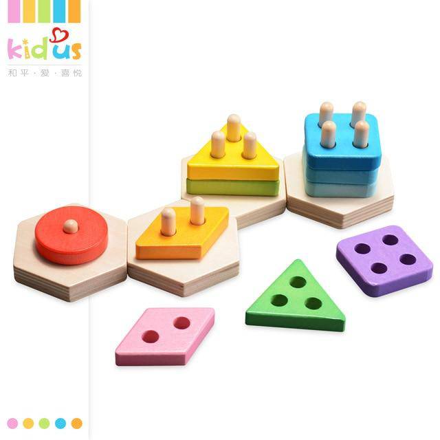 5-Column Educational Wooden Geometric Caterpillar Puzzle