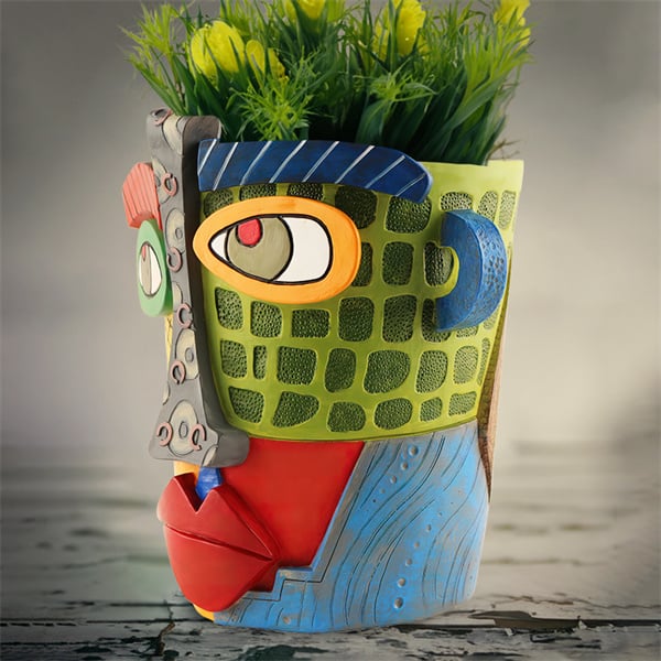 😍 Handmade Picassoo Antique Bronze Abstract Beauty Face Flower Pot