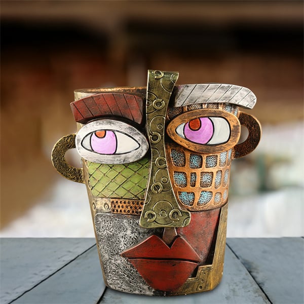 😍 Handmade Picassoo Antique Bronze Abstract Beauty Face Flower Pot