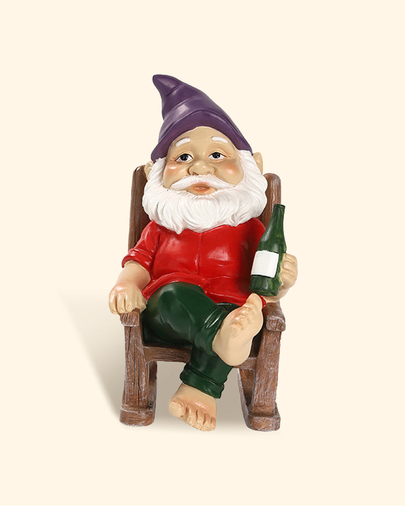 Garden Gnome Drinking In A Rocking Chair