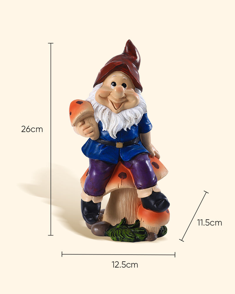 Polyresin Happy Gnome on Mushroom Statue
