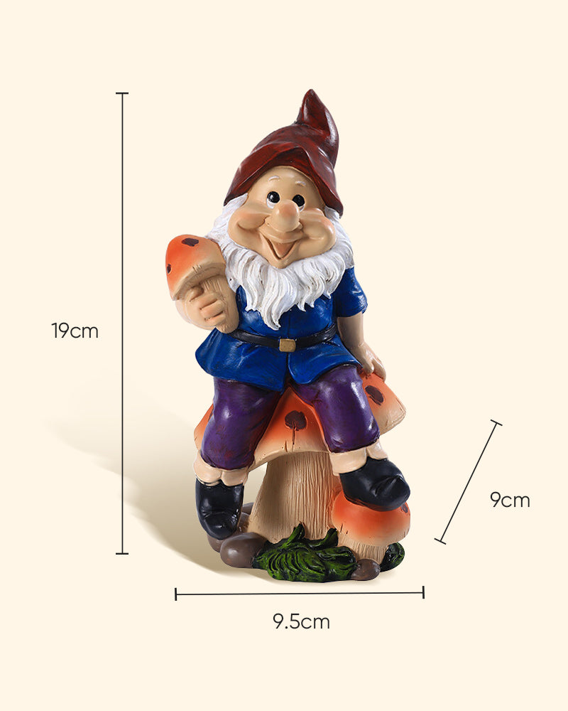 Polyresin Happy Gnome on Mushroom Statue