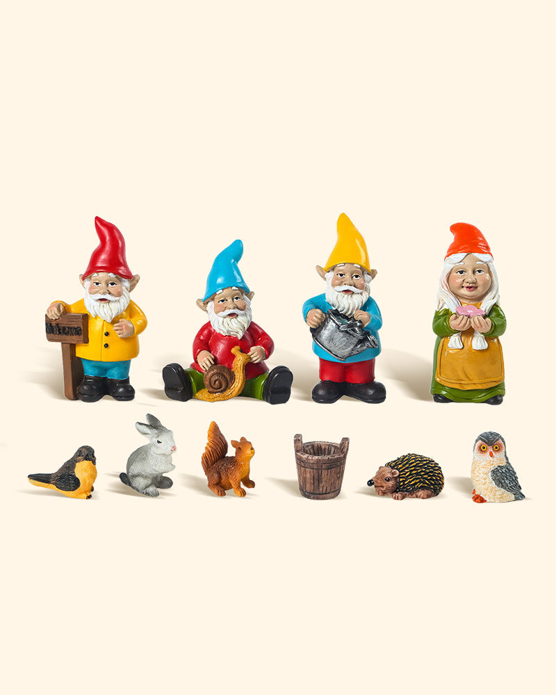 Miniature gnomes Resin Gnome and Animal Figurine Set