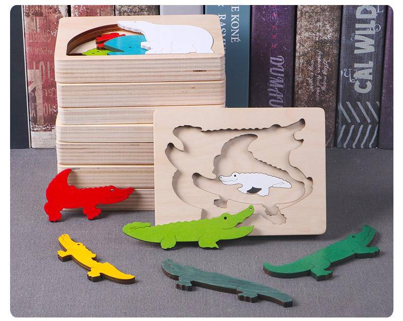 3D Multi-layer Wooden Animal Puzzle Toy