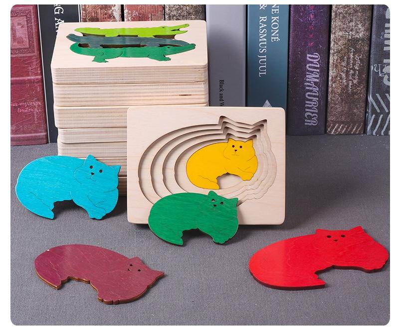 3D Multi-layer Wooden Animal Puzzle Toy