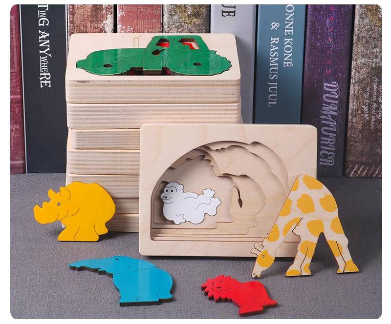 3D Multi-layer Wooden Animal Puzzle Toy