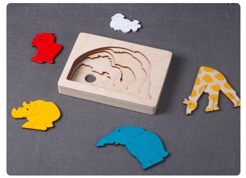 3D Multi-layer Wooden Animal Puzzle Toy