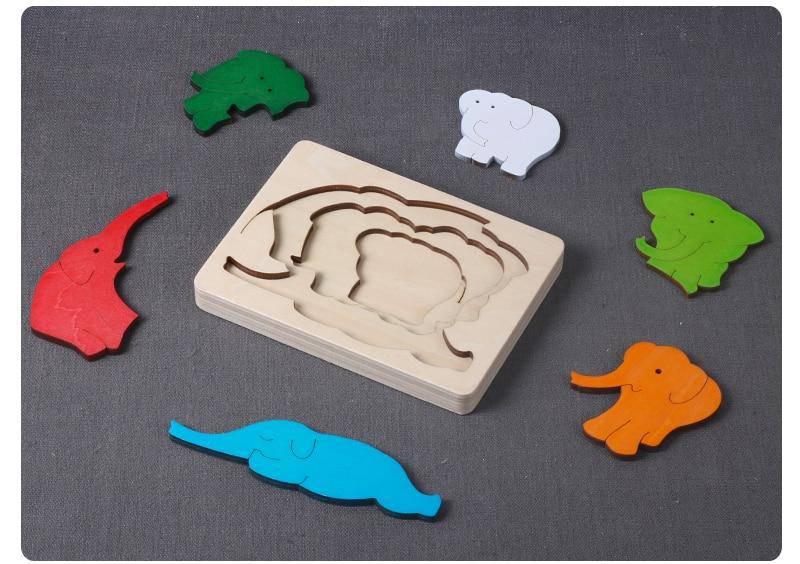 3D Multi-layer Wooden Animal Puzzle Toy