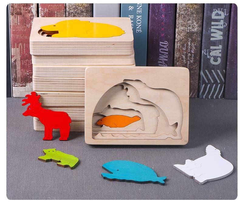 3D Multi-layer Wooden Animal Puzzle Toy