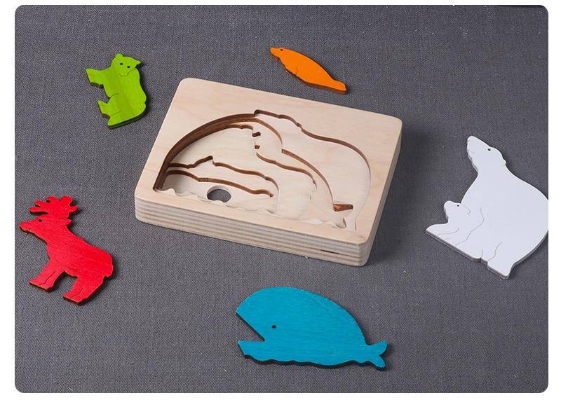 3D Multi-layer Wooden Animal Puzzle Toy