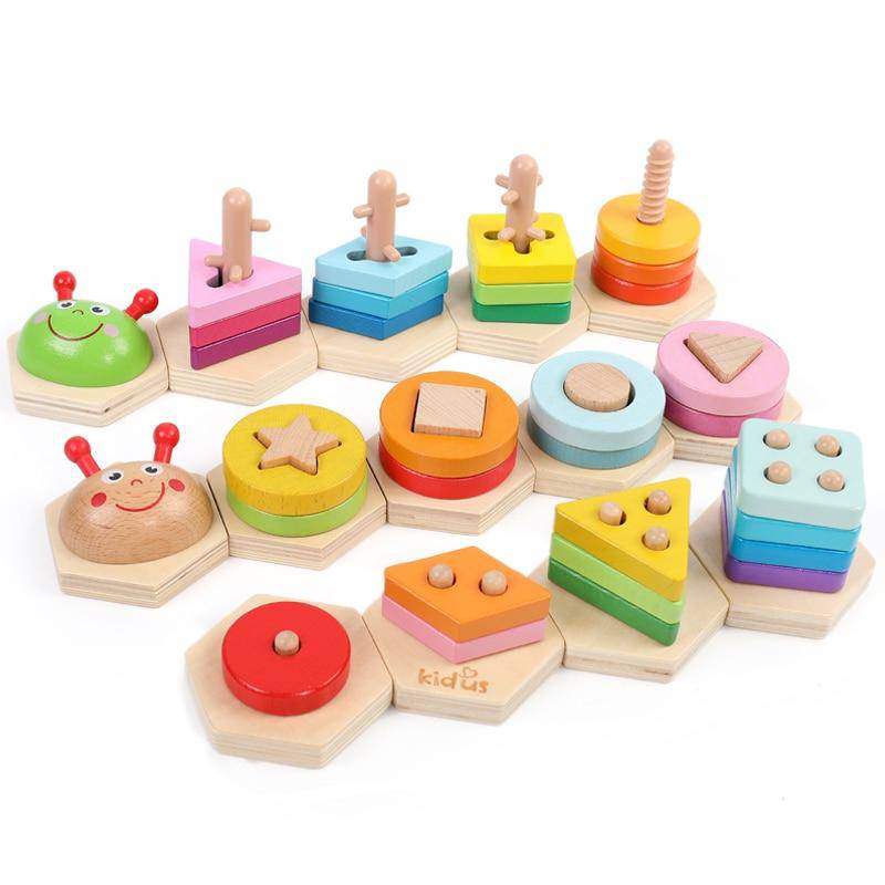 5-Column Educational Wooden Geometric Caterpillar Puzzle