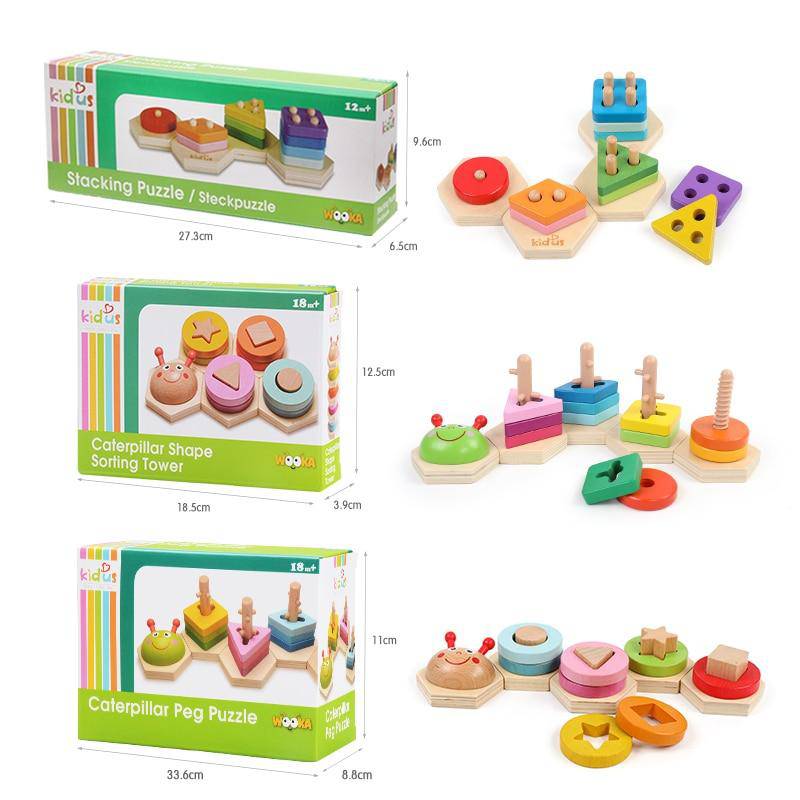 5-Column Educational Wooden Geometric Caterpillar Puzzle
