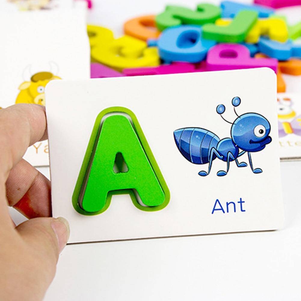 51Pcs Wooden English Alphabet Puzzle with Flash Paper Cards with Pen