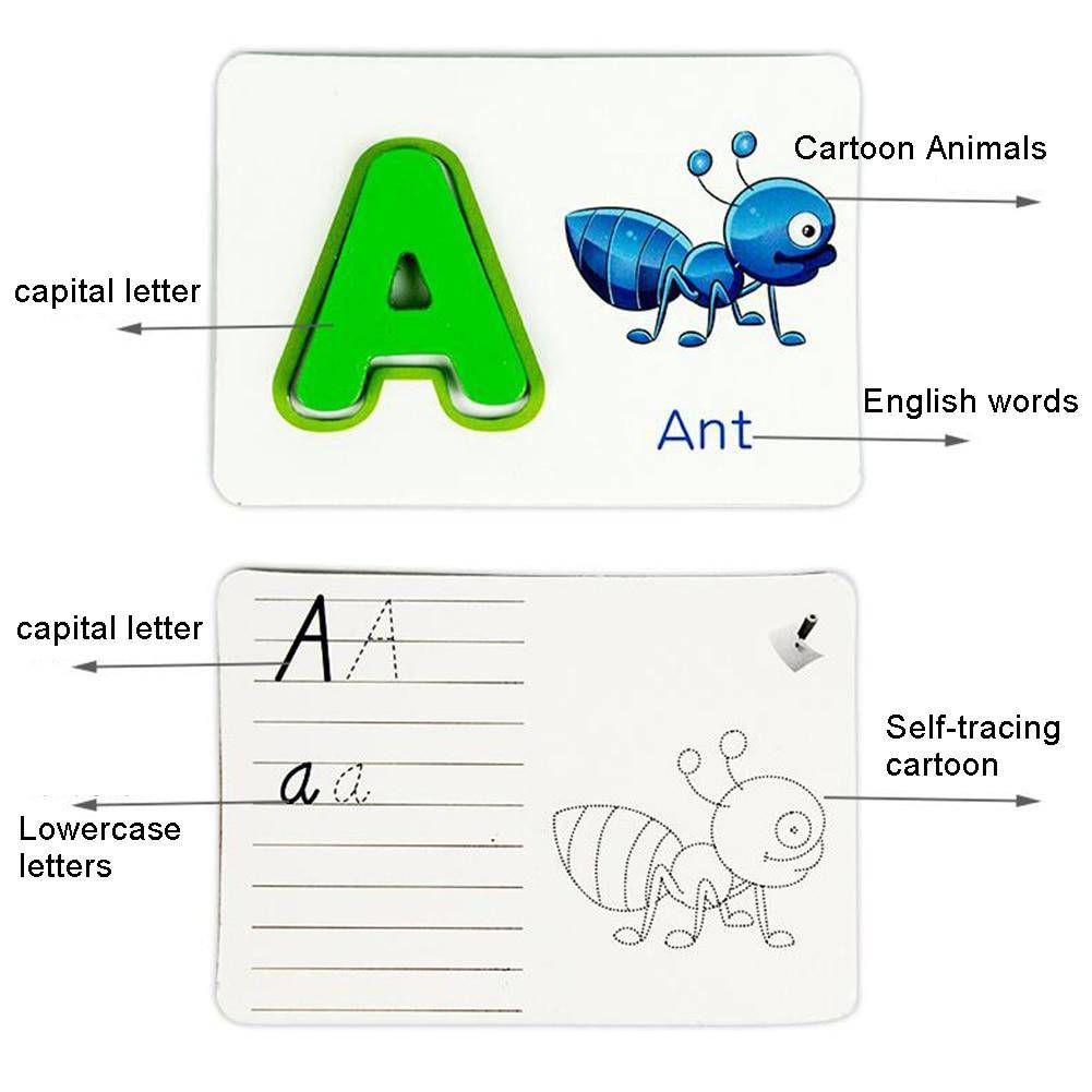 51Pcs Wooden English Alphabet Puzzle with Flash Paper Cards with Pen