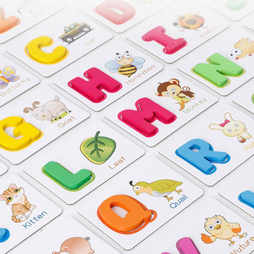 51Pcs Wooden English Alphabet Puzzle with Flash Paper Cards with Pen