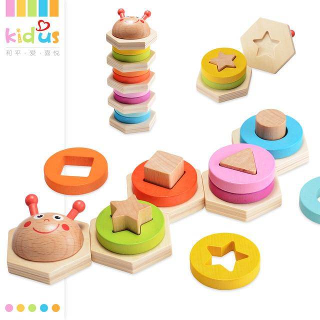 5-Column Educational Wooden Geometric Caterpillar Puzzle