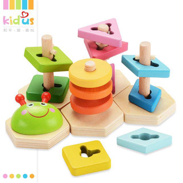5-Column Educational Wooden Geometric Caterpillar Puzzle