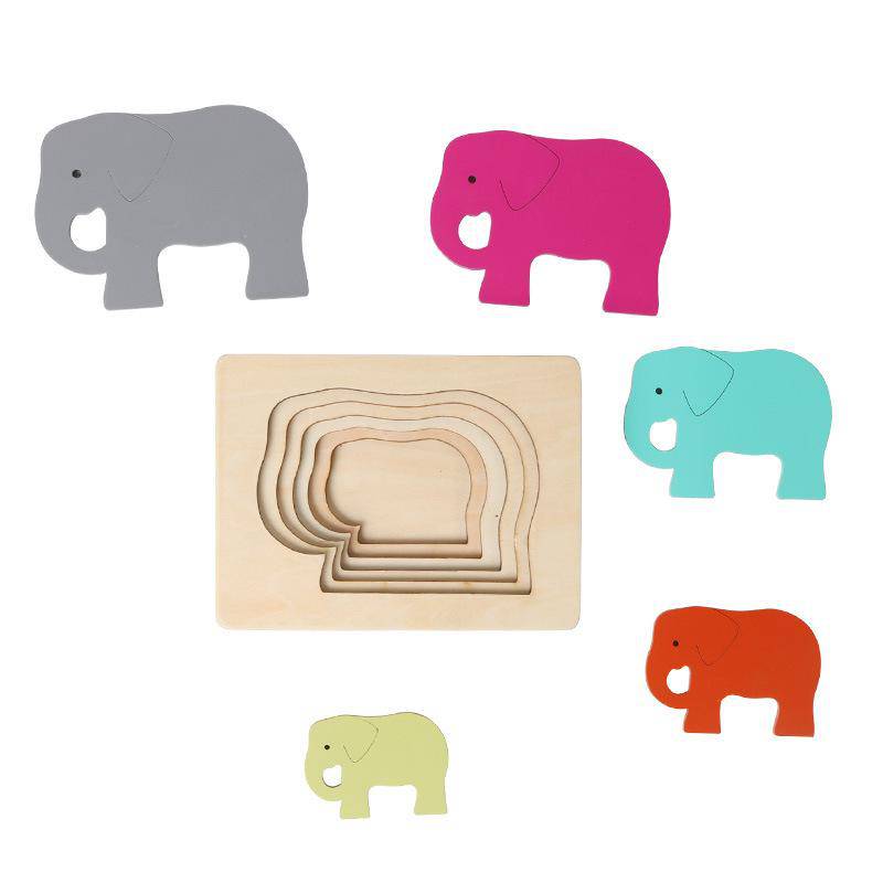 Montessori Material Wooden Children's Sensory Education Toys Cute Animal Multi-layer Puzzle Toy