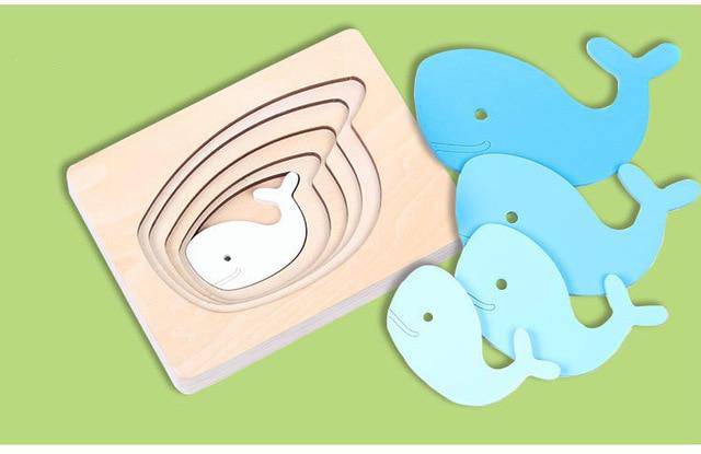 Montessori Material Wooden Children's Sensory Education Toys Cute Animal Multi-layer Puzzle Toy