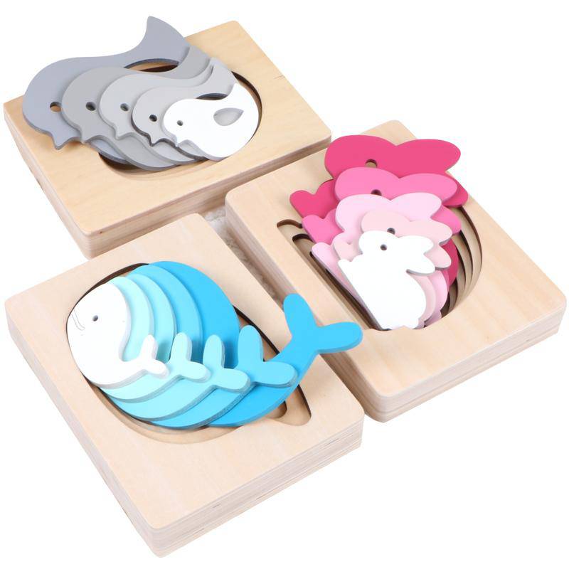 Montessori Material Wooden Children's Sensory Education Toys Cute Animal Multi-layer Puzzle Toy