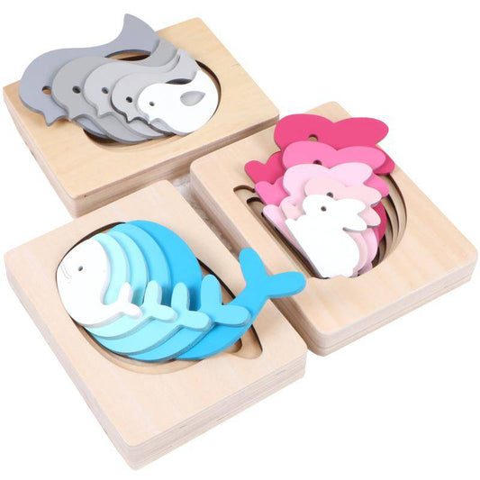 Montessori Material Wooden Children's Sensory Education Toys Cute Animal Multi-layer Puzzle Toy