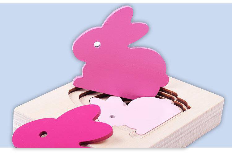 Montessori Material Wooden Children's Sensory Education Toys Cute Animal Multi-layer Puzzle Toy