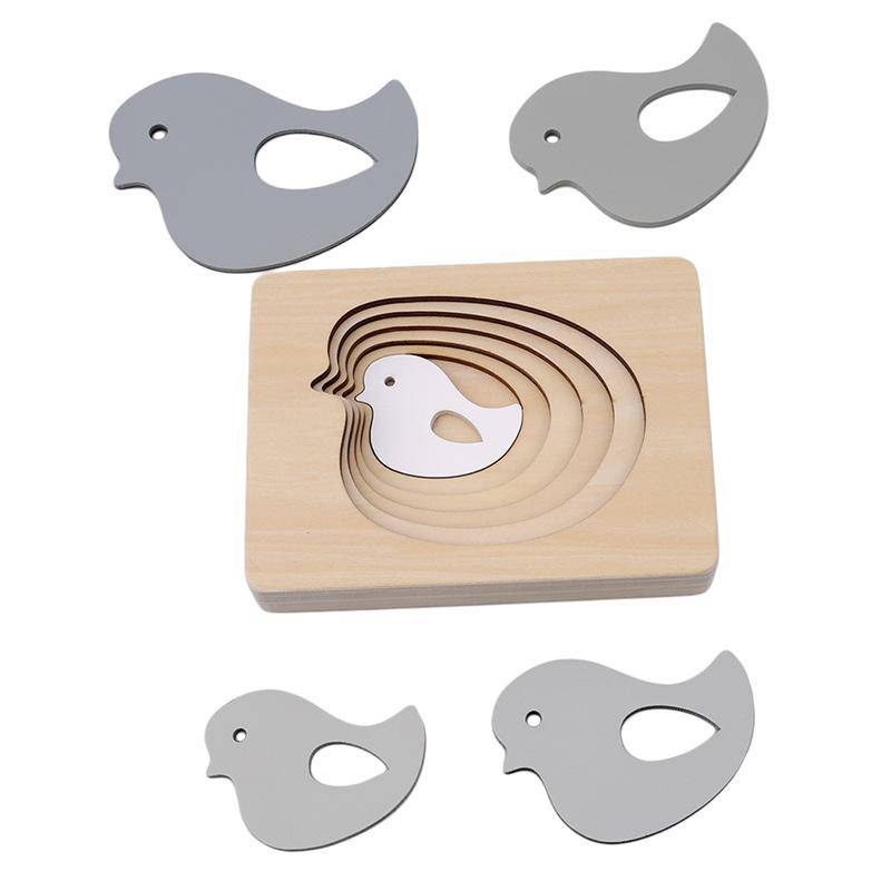 Montessori Material Wooden Children's Sensory Education Toys Cute Animal Multi-layer Puzzle Toy