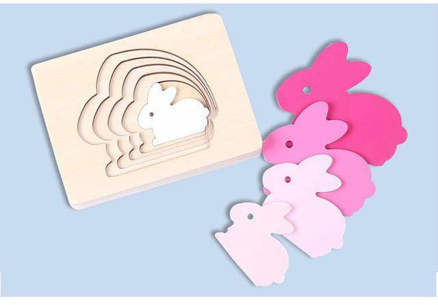 Montessori Material Wooden Children's Sensory Education Toys Cute Animal Multi-layer Puzzle Toy