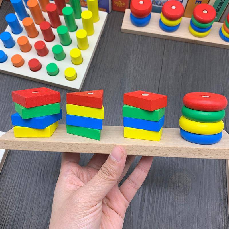 Set of 8 Wooden Montessori Educational Geometric Shape Puzzle Toys