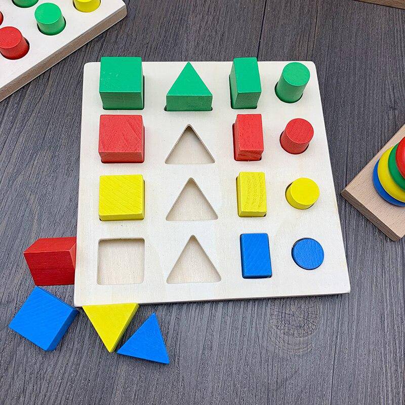 Set of 8 Wooden Montessori Educational Geometric Shape Puzzle Toys