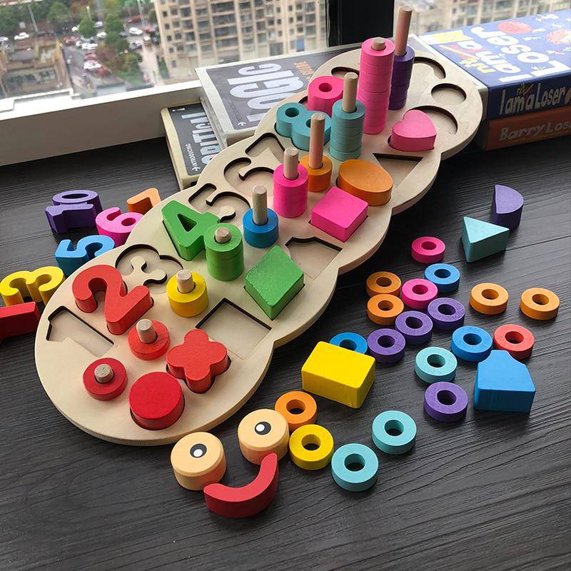 Wooden Montessori Shape Number Counting Toy
