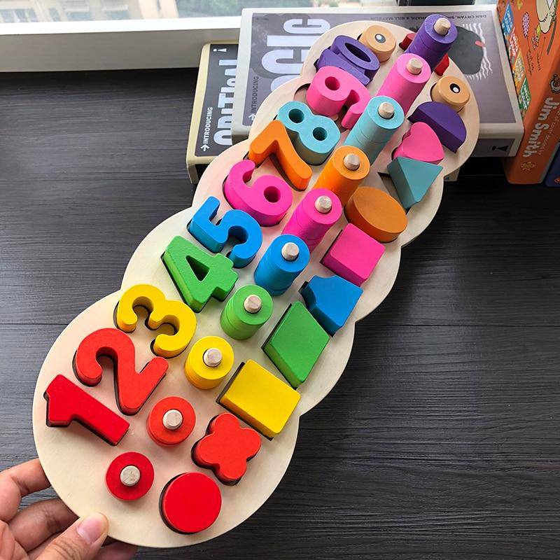 Wooden Montessori Shape Number Counting Toy