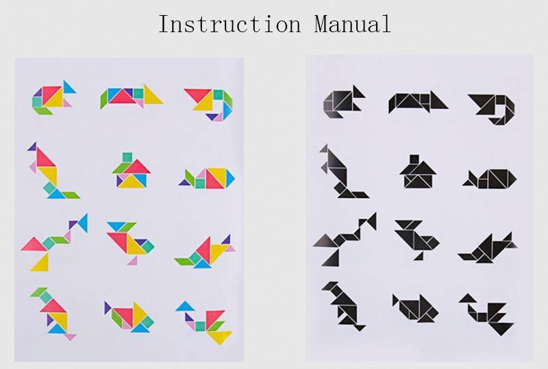 Wooden Colored Math Jigsaw Tangram Puzzle