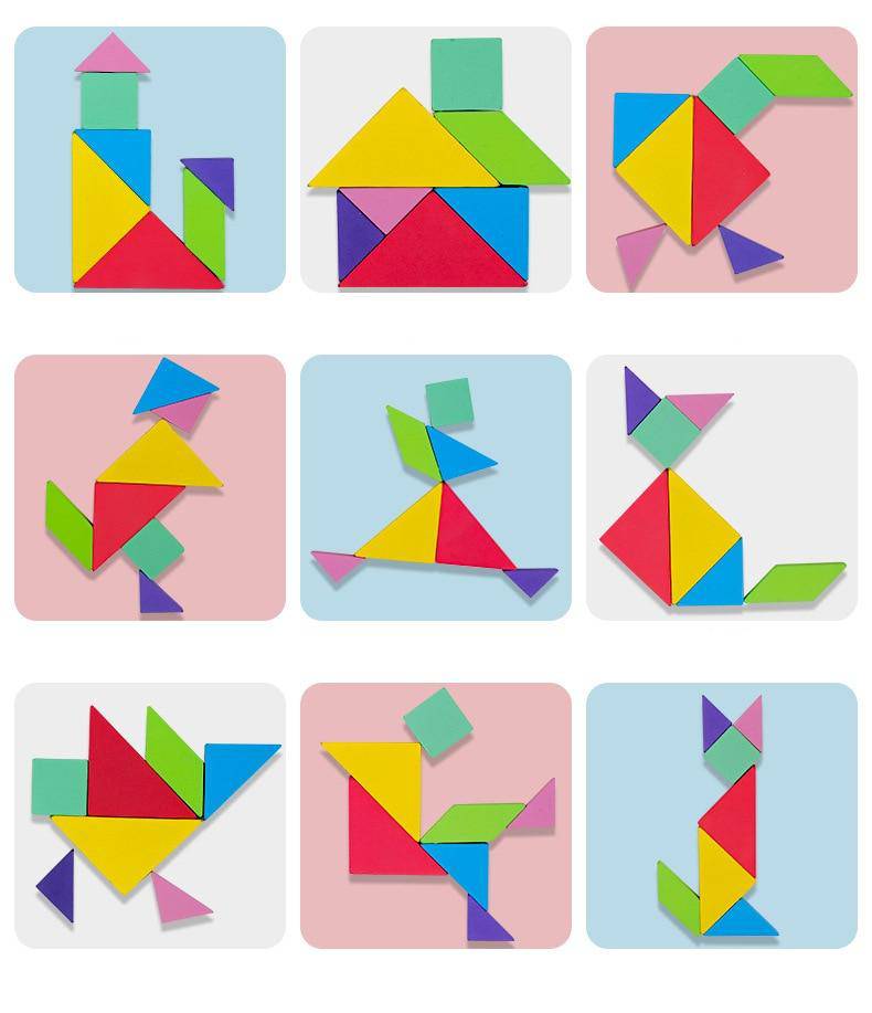 Wooden Colored Math Jigsaw Tangram Puzzle