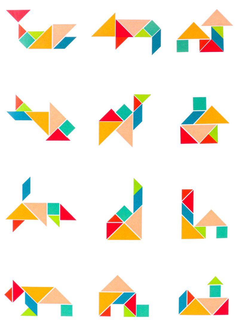 Wooden Colored Math Jigsaw Tangram Puzzle